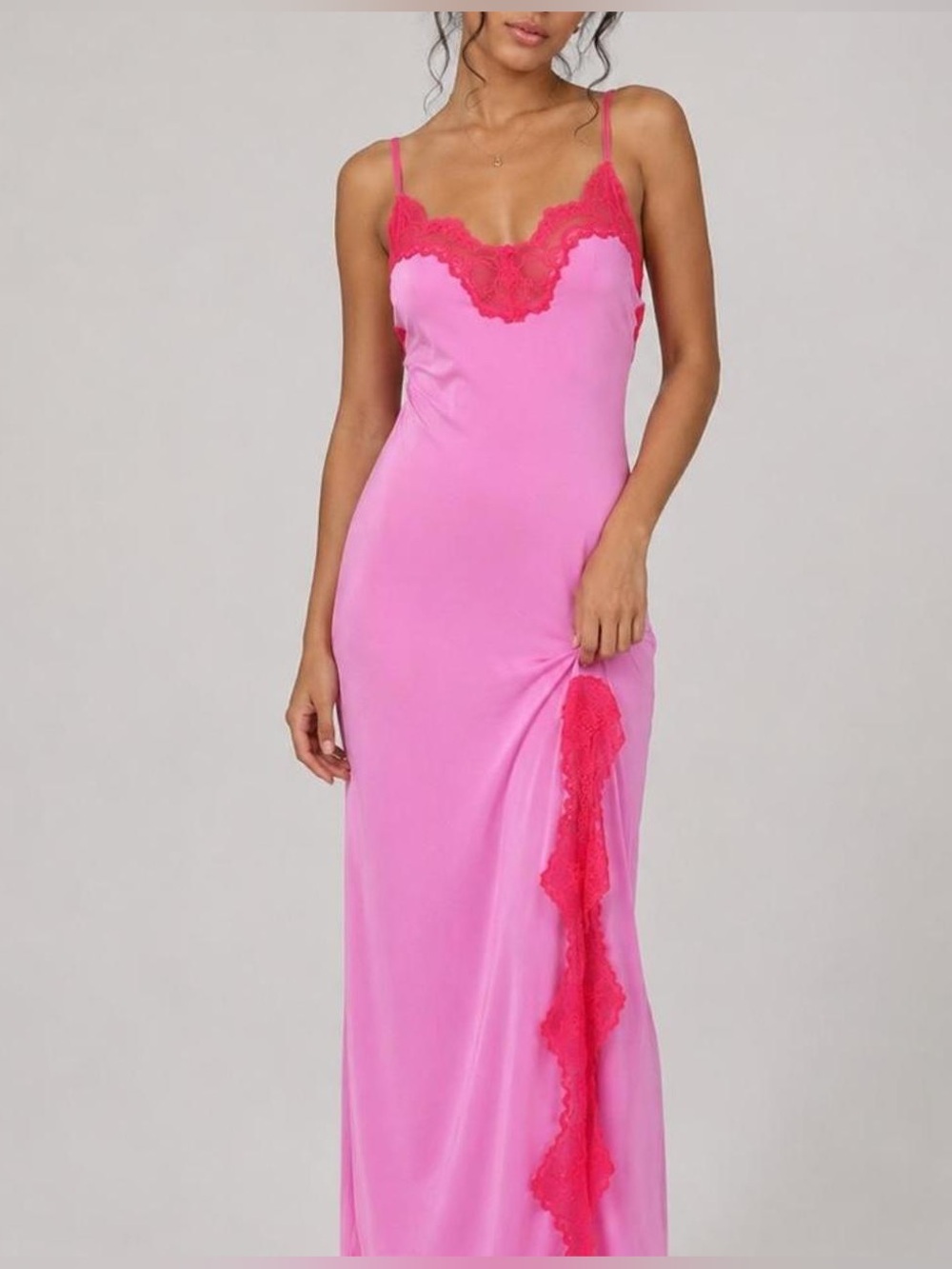 SKIMS Lace Shine Long Lace Dress Neon Orchid NWT Size Small Limited Edition